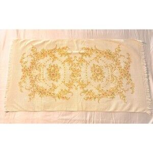 VTG 70s Tastemaker Bath Towel Floral 1970s  Yellow Retro MCM Fringe Cotton 40x23